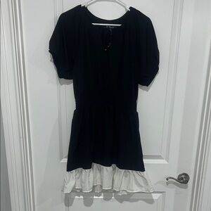 NWT Salt & Sugar Black White Colorblock Ruffle Babydoll Mini Dress Large